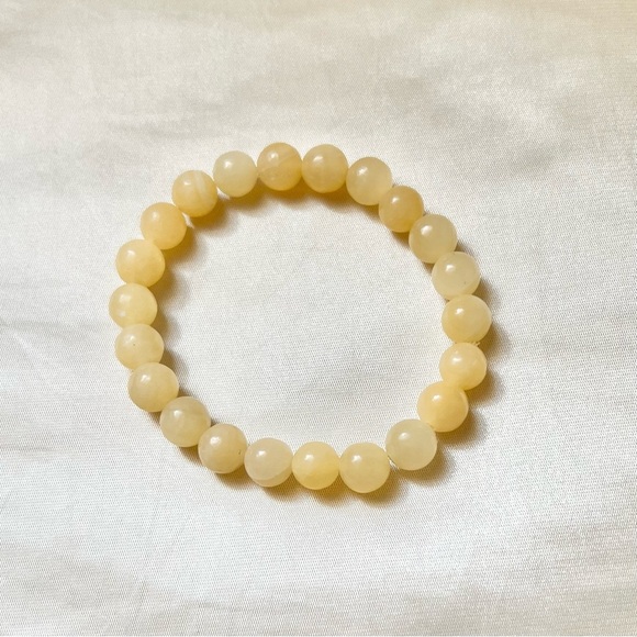 None Jewelry - New: 8mm Handmade Honey Calcite Natural Crystal Bead Bracelet